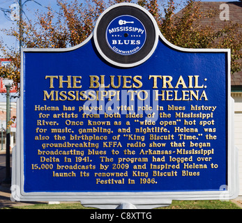 Historic plaque on Cherry Street in downtown Helena, Arkansas, USA - a center of Delta Blues music on the Mississippi River Stock Photo