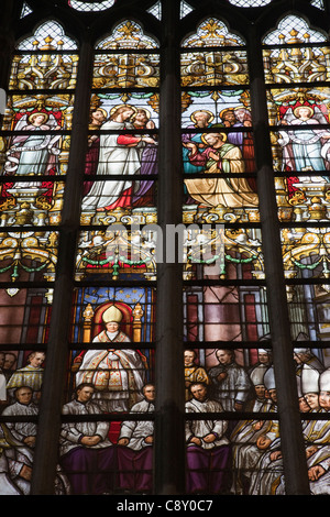 Belgium, Tournai, The Cathedral of Our Lady, Stained Glass Window Stock Photo