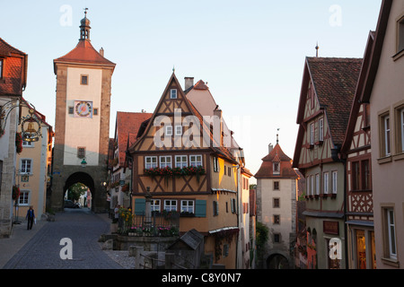 Germany, Bavaria, Romantic Road, Rothenburg ob der Tauber, Plonlein and Siebers Tower Stock Photo