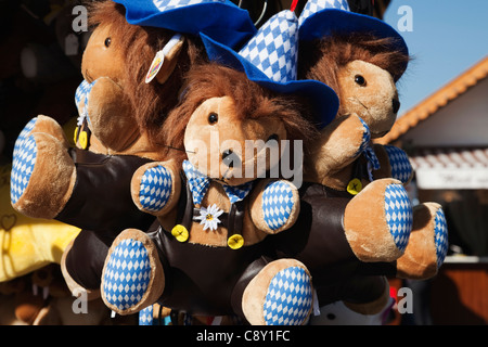 Germany, Bavaria, Munich, Oktoberfest, Souvenir Bears in Bavarian Costume Stock Photo
