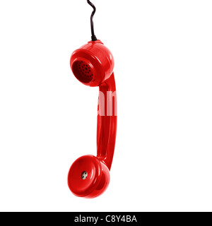 Red earphone from a vintage telephone, isolated on white Stock Photo