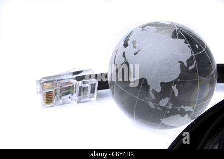 Glass Earth and connecting cable on white Stock Photo