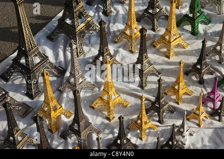 France, Paris, Display of Souvenir Eiffel Tower Statues Stock Photo