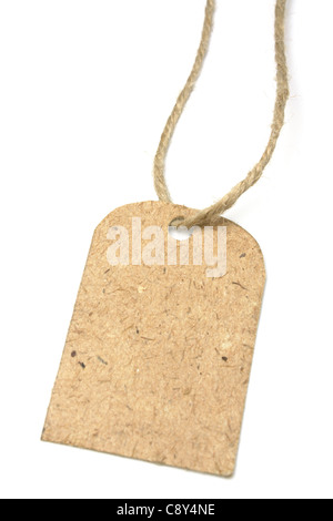 Blank tag tied with brown string. Price tag Stock Photo