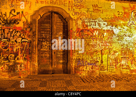 Prague - door by Lennon Wall at night Stock Photo