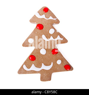 Homemade Gingerbread Christmas cookies with a shape of a tree isolated on white Stock Photo