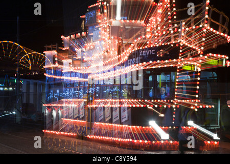 An electric tram dressed up as a boat for the annual, Blackpool Illuminations, Blackpool, Lancashire, UK. Stock Photo