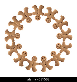 Homemade Gingerbread man cookies isolated on white background Stock Photo