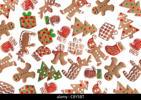 Homemade Gingerbread cookies with different shapes isolated on white background Stock Photo
