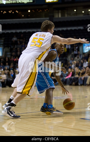 London Ontario, Canada - November 4, 2011. Taliek Brown (8) of the Halifax Rainmen works against    London won the game 118-110 in front a crowd of 3600 spectators. Stock Photo