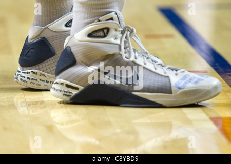 London Ontario, Canada - November 4, 2011. The shoes of Taylor King of London Lightning during a game against the Halifax Rainmen.  London won the game 118-110 in front a crowd of 3600 spectators. Stock Photo