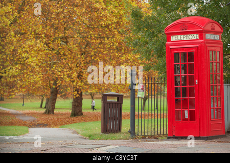 London, UK. Entrance of Primrose Hill and Telephone box at the Albert road corner showing full autumn colours  on FRIDAY 4th November. Stock Photo