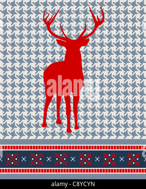 Christmas reindeer silhouette on vintage seamless pattern background. Vector illustration. Stock Photo