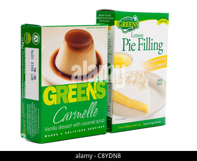 Two boxes of Greens products Lemon pie filling and Carmelle mix Stock Photo