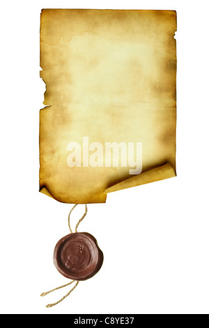 Scroll with wax seal isolated over a white background  Stock Photo