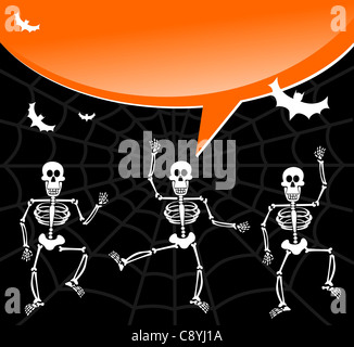 Dancing skeletons with speech bubble invitation. Scary background. Vector available Stock Photo