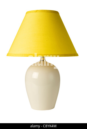 White ceramic lamp with yellow shade Stock Photo