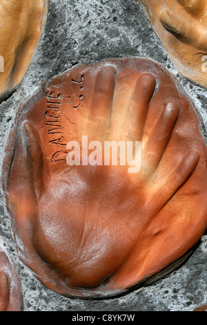 Sculpture of hand imprints called Handspan in Queens Park. Whanganui, Wanganui, North Island, New Zealand Stock Photo