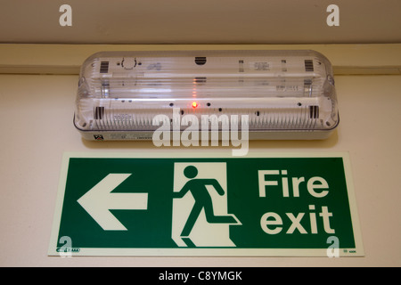 Emergency Exit Light with an luminous fire exit sign Stock Photo