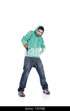 Young rapper posing isolated on white (selective focus) Stock Photo