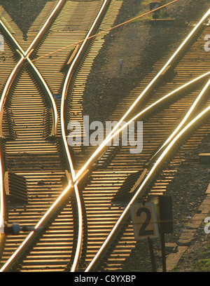 Track Switch in Berlin at sunset time in autumn Stock Photo