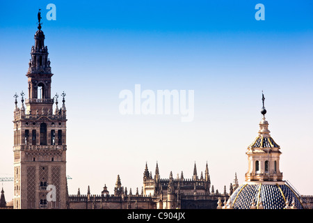 The Giralda tower (left) and El Salvador dome (right) as seen from the top of Metropol Parasol, Seville, Spain Stock Photo