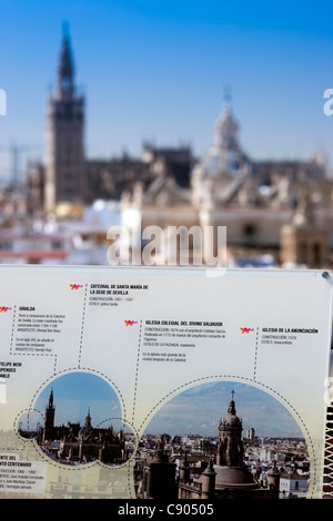Information board on the top of Metropol Parasol, Seville, Spain Stock Photo