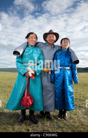 Mongolian man take pose with traditional cloth Deel, Tsagaannuur ...