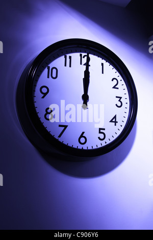 Clock set to midnight 12 o'clock Stock Photo