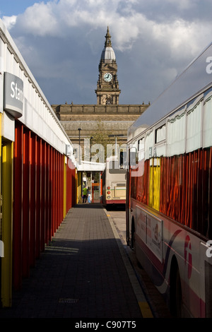 Bus Station and Town Hall beyond, Bolton, Greater Manchester, England, UK Stock Photo