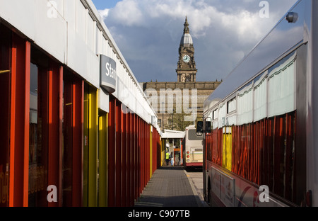 Bus Station and Town Hall beyond, Bolton, Greater Manchester, England, UK Stock Photo