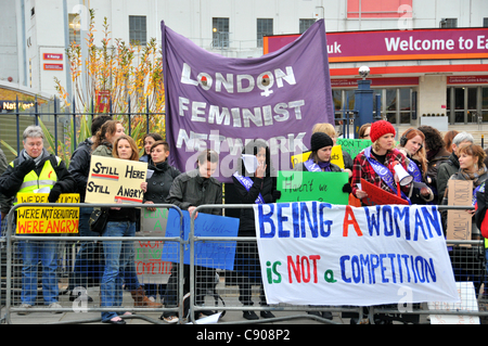 Women feminists protest against Miss World at Earls Court London Sunday 6th November 2011 angered by the competition Stock Photo