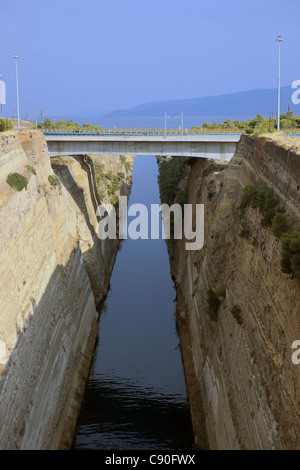 Corinth Canal which connects the Gulf of Corinth with the Saronic Gulf in the Aegean Sea Stock Photo