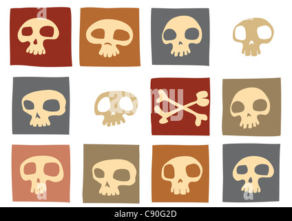Pattern made of funny skulls and bones in different colors. Stock Photo