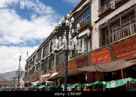 Shops in the historical center of Lhasa, Tibet Autonomous Region, People's Republic of China Stock Photo
