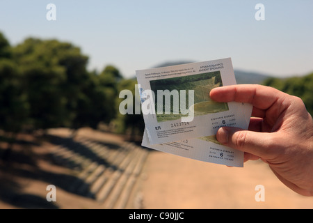 Tickets for Epidavros an ancient Greek city in the Peloponnese area of Greece Stock Photo