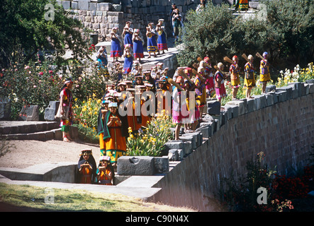 At the Inti Raymi Inca festival of the Sun on June 24th each yearYoung women in traditional costume perform dances in the Inca Stock Photo