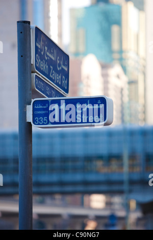Bilingual street name signs, Dubai City, Dubai, United Arab Emirates (UAE) Stock Photo