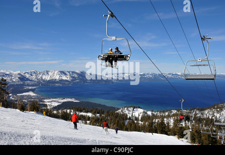 People on the slopes at ski area Heavenly at the southern Lake Tahoe, North California, USA, America Stock Photo