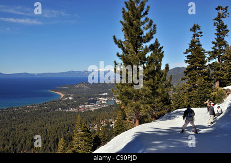 People on the slopes at ski area Heavenly at the southern Lake Tahoe, North California, USA, America Stock Photo