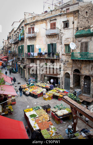 Street market, La Via Porta Carina, Palermo, Sicily, Italy Stock Photo