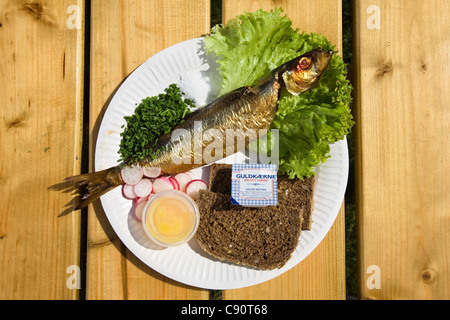 Traditional Bornholm smoked herring meal, Bornholm, Denmark, Europe Stock Photo