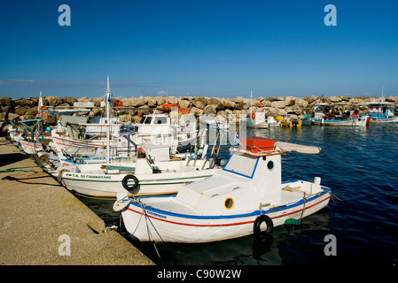 fishing boats moored in new harbour, san stefanos, north west, corfu, ionian islands, greece. Stock Photo