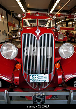 Old firefighter truck pumper. Last Resort Department Museum. Seattle. USA Stock Photo