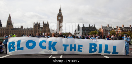 Protest on Westminster Bridge, 'Block the Bridge', called by UK Uncut to protest against the NHS budget cuts by the government Stock Photo