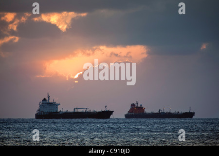 The Netherlands, Oranjestad, Sint Eustatius Island, Dutch Caribbean. Oil tankers. Stock Photo