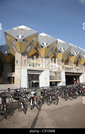 Kubuswoningen or cube houses are a set of innovative houses built in Rotterdam by architect Piet Blom in 1984 on Overblaak Stock Photo