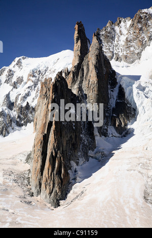 The Mont Blanc Massif is popular as a location for mountaineering hiking skiing and snowboarding winter and summer sports. Stock Photo