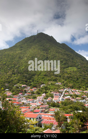 Windwardside, Saba Island, Dutch Caribbean. Village and Mount Scenery, highest point in kingdom of the Netherlands. Stock Photo