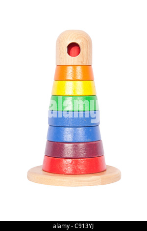 Wooden tower baby toy isolated on white Stock Photo